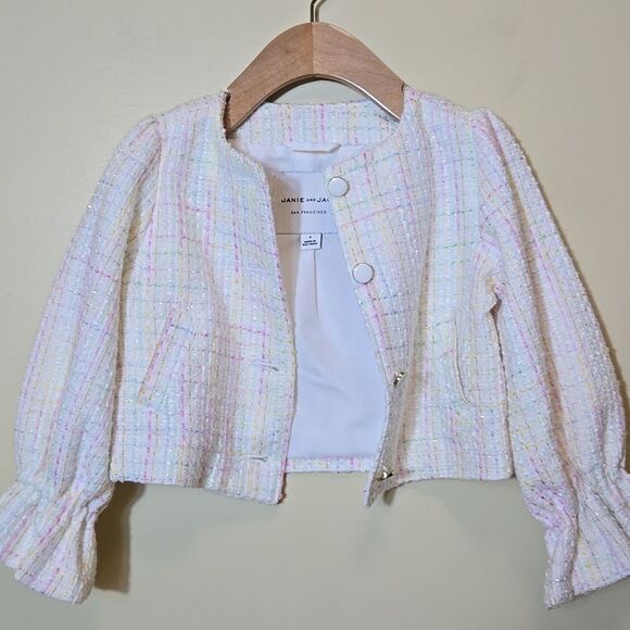 Janie & Jack Tweed Ruffle Sleeve Cropped Jacket Pastel Size 3 Dressy Preppy Luxe - Picture 10 of 14